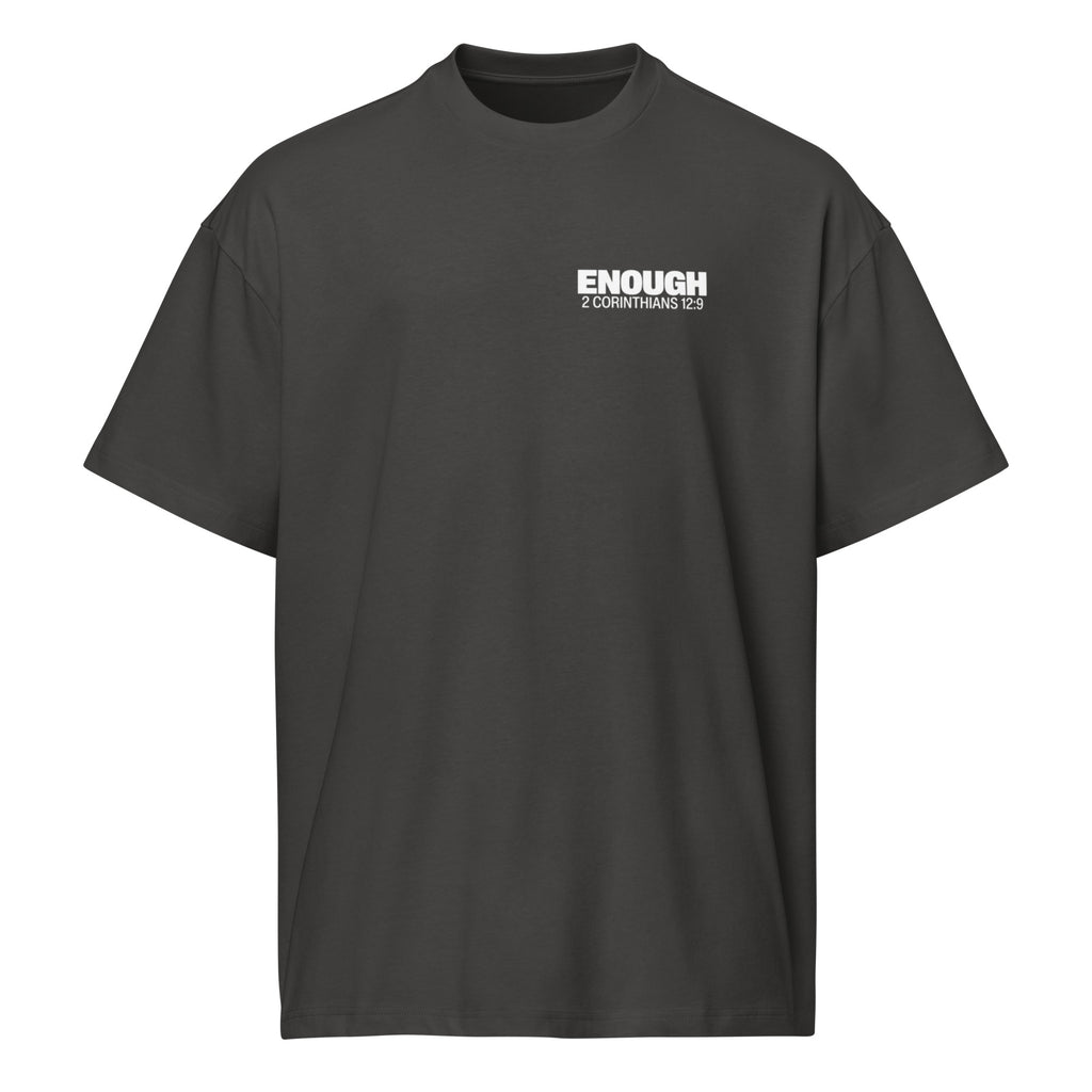 Front view of the ENOUGH | MEN Christian T-shirt in black.